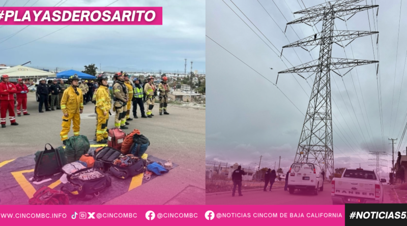 RESCATAN BOMBEROS DE ROSARITO Y TIJUANA A JOVEN QUE AMENAZABA CON LANZARSE DESDE TORRE DE LUZ