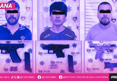 Asegura Policía Municipal de Tijuana a tres personas en posesión de armas de fuego