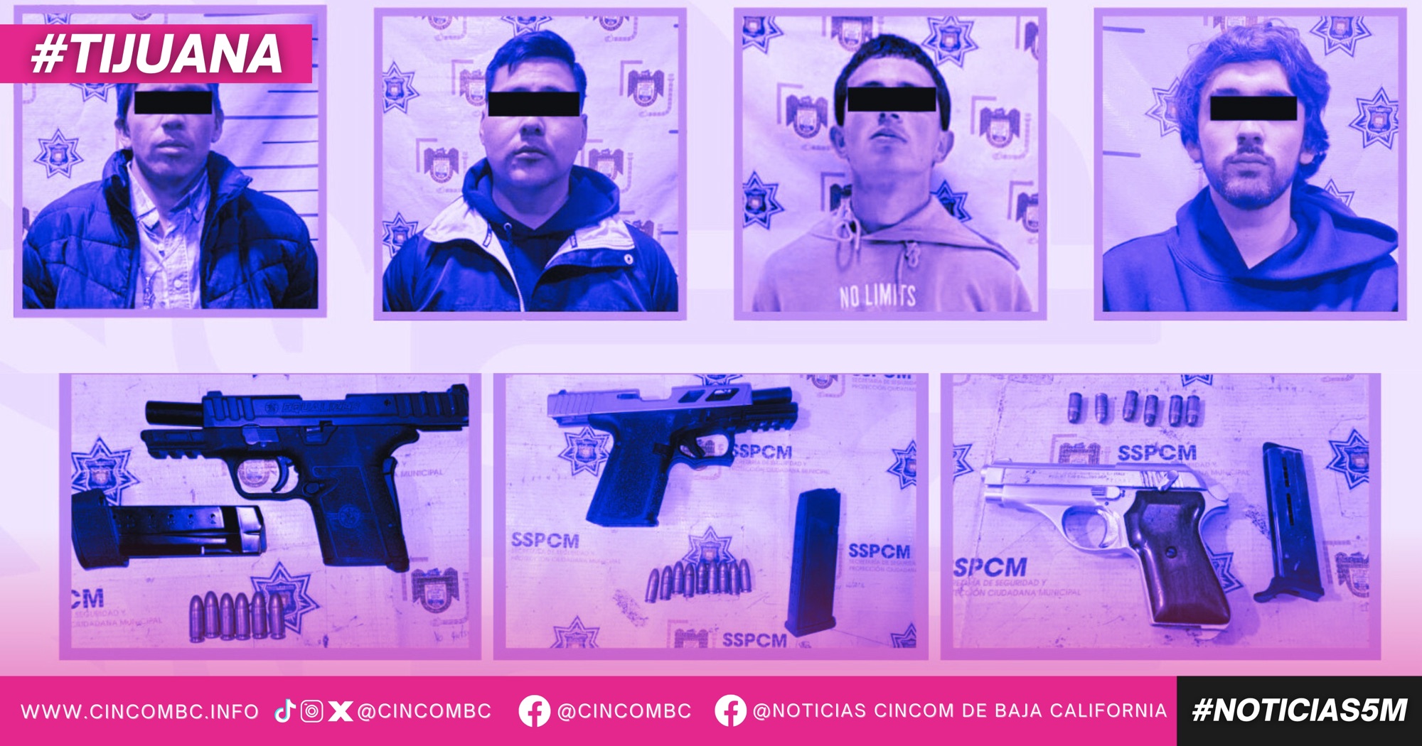 Detiene SSPCM a cuatro personas en posesión de armas de fuego en distintos puntos de la ciudad
