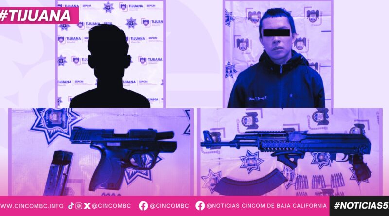 Asegura Policía Municipal de Tijuana a dos participantes de agresión armada y dos armas de fuego