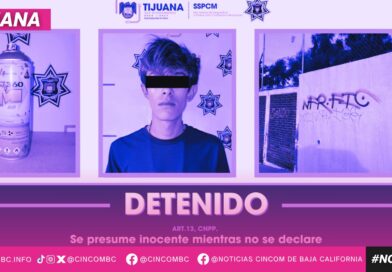 Recorridos preventivos de la Policía Municipal de Tijuana en planteles escolares permiten detención de presunto grafitero en Villas Santa Fe