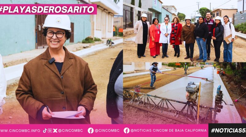 Alcaldesa Rocio Adame Muñoz supervisa avance de pavimentación en la colonia Lomas de Rosarito