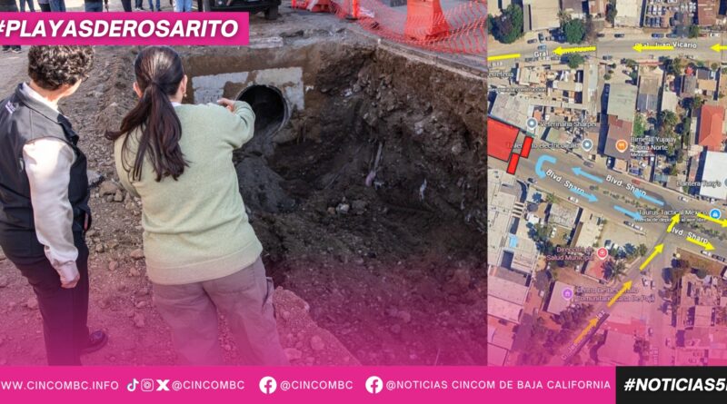 Gobierno de Playas de Rosarito implementa cambios viales por atención a socavón en Bulevar Hisense