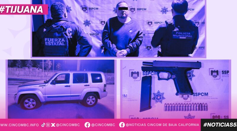 Detiene Policía Municipal de Tijuana a persona con arma de fuego luego de realizar persecución que culminó en la garita internacional de San Ysidro