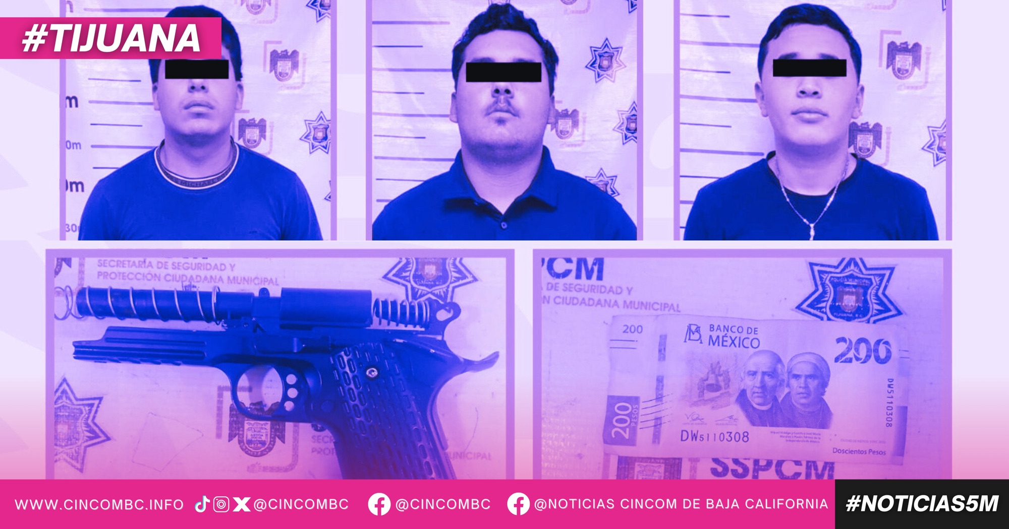 Detiene Policía Municipal de Tijuana a tres sujetos por robo con violencia a transeúnte