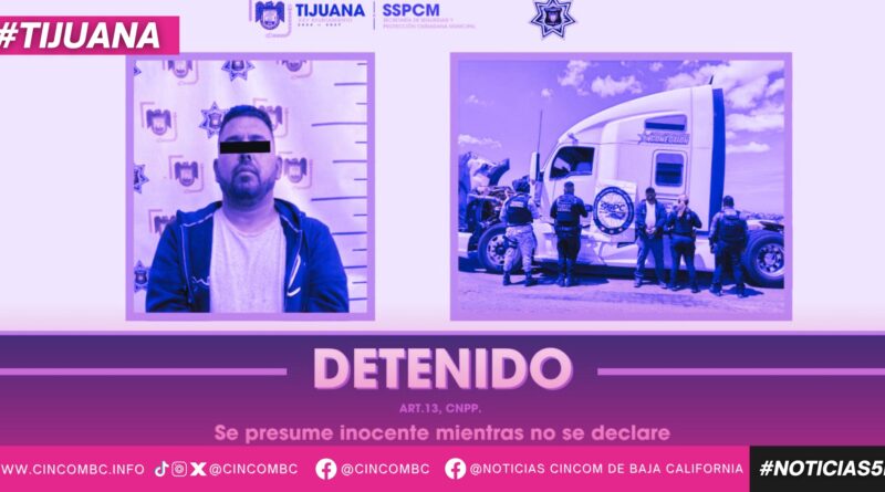 Recupera Policía Municipal tractocamión con reporte de robo en Estados Unidos y asegura a su conductor