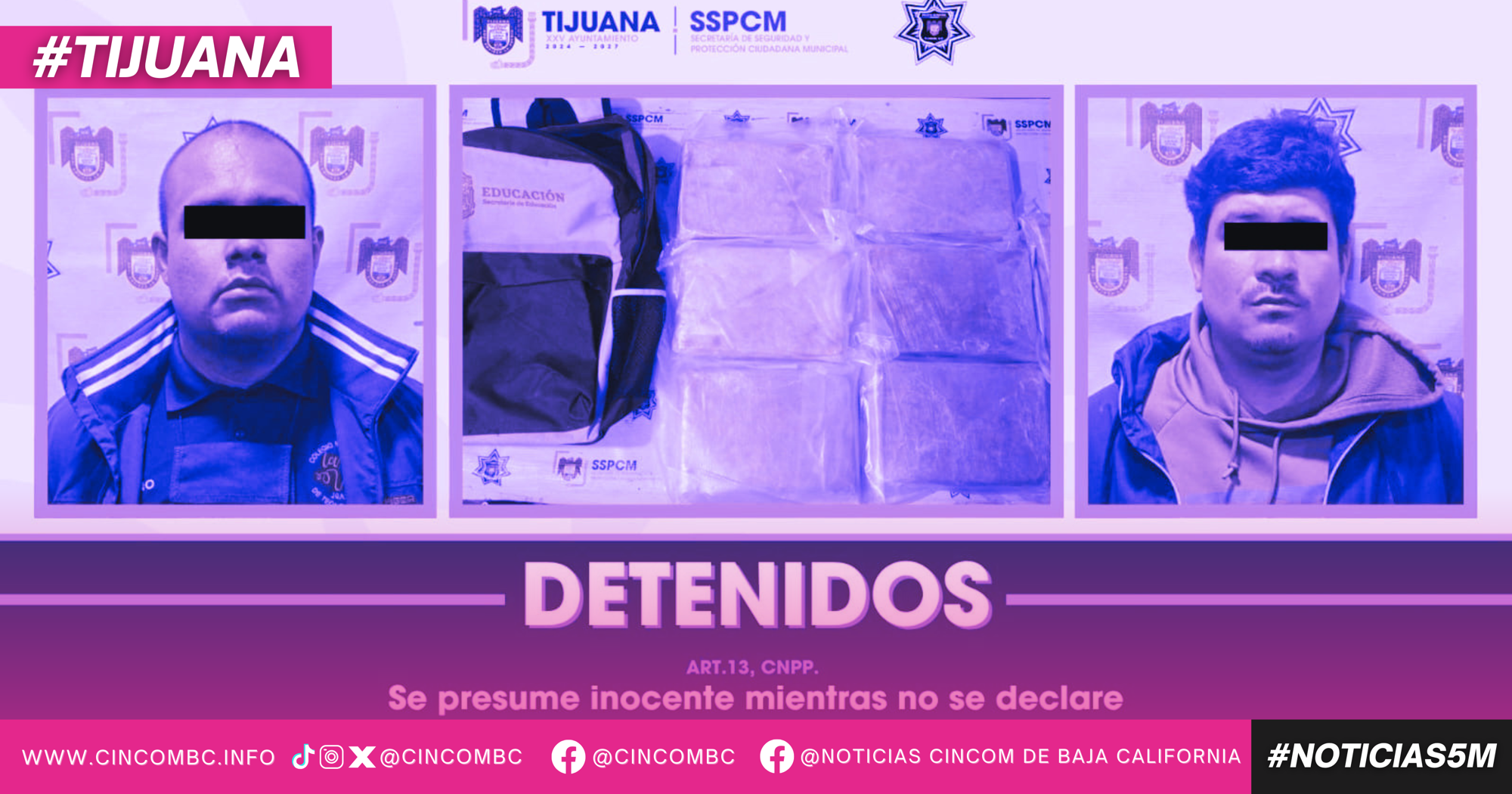 Detiene Policía Municipal de Tijuana, en coordinación con SEDENA, a dos personas con más de 7 kilos de presunta cocaína en Zona Norte