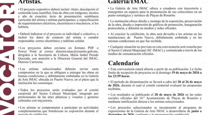 Invita Gobierno de Playas de Rosarito a artistas a participar en convocatoria de la Galería de Arte IMAC