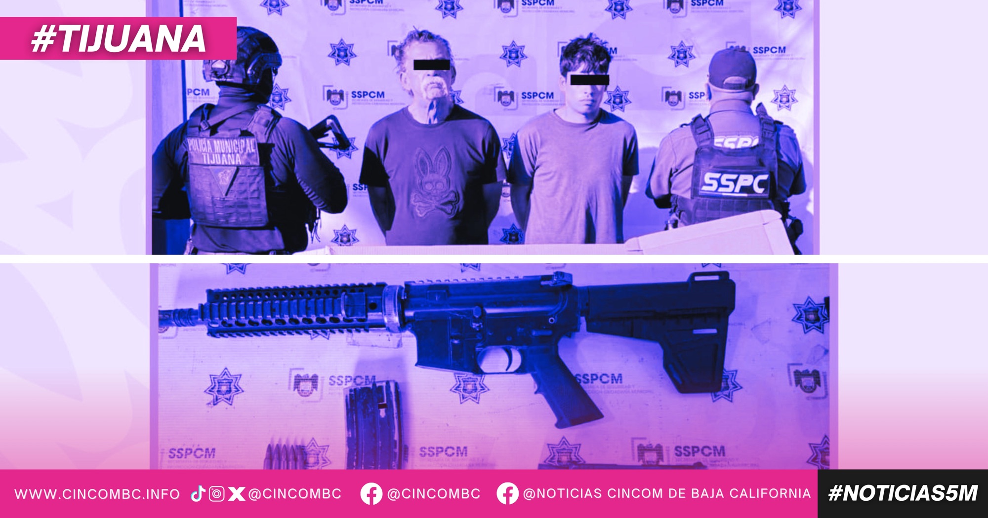 Asegura Policía Municipal de Tijuana a dos personas en posesión de armas de fuego