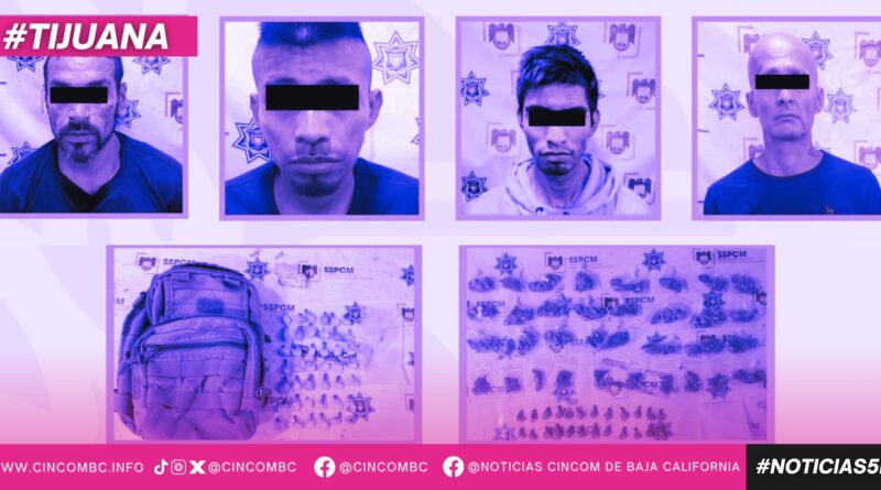 Asegura Policía Municipal de Tijuana a cuatro personas en posesión de presuntas sustancias ilícitas durante patrullajes preventivos