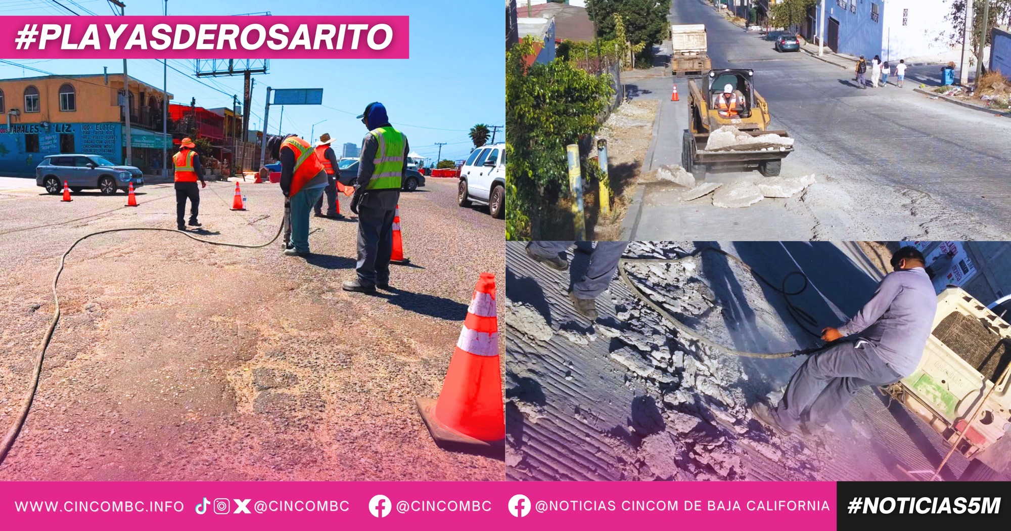 Gobierno de Playas de Rosarito continúa campaña de bacheo y libera vialidad en la colonia Constitución tras retiro de concreto