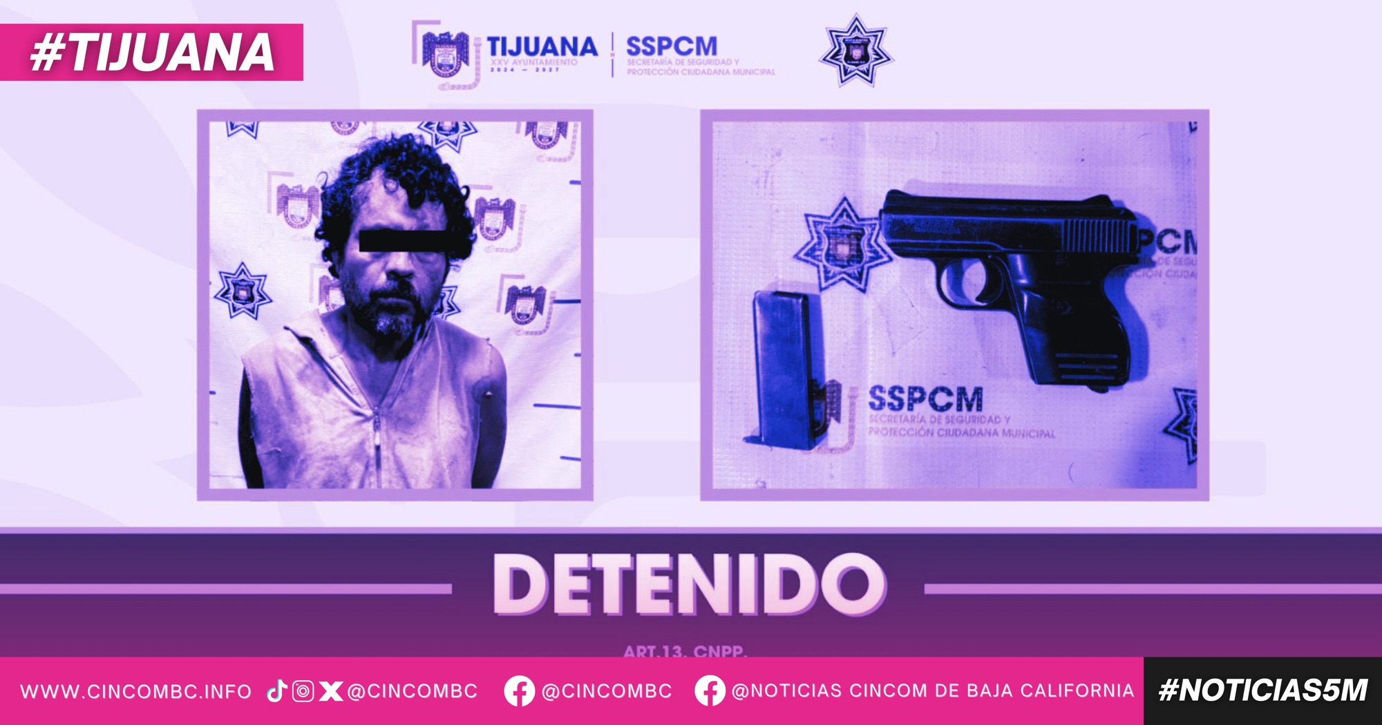 Asegura Policía Municipal a sujeto en posesión de arma de fuego en Zona Norte
