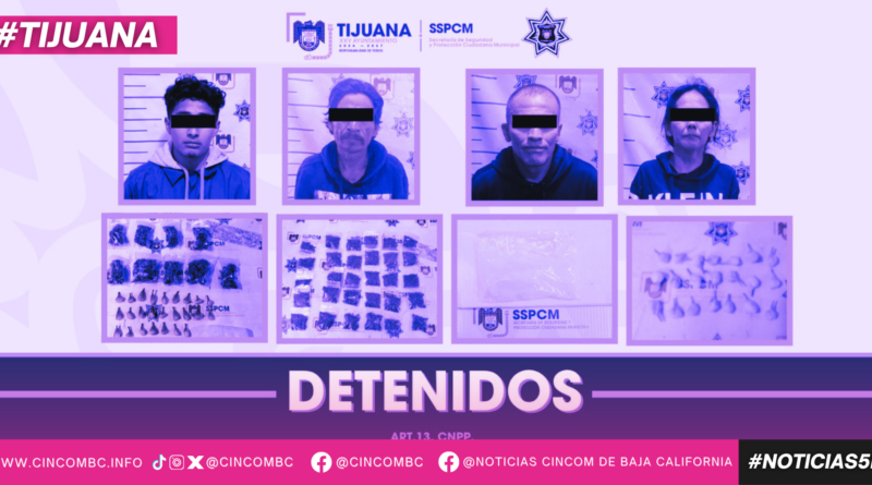 Captura SSPCM a cuatro personas en distintos hechos y asegura 78 envoltorios con presuntas sustancias ilícitas
