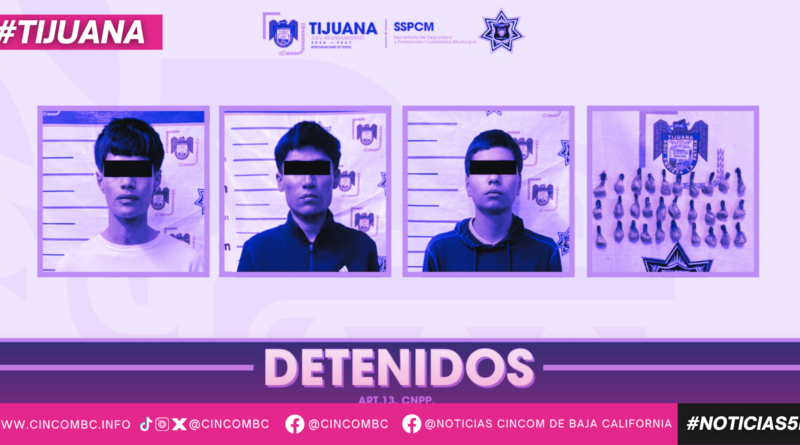 Arresta Policía de Tijuana a tres hombres con 30 envoltorios de presunta droga
