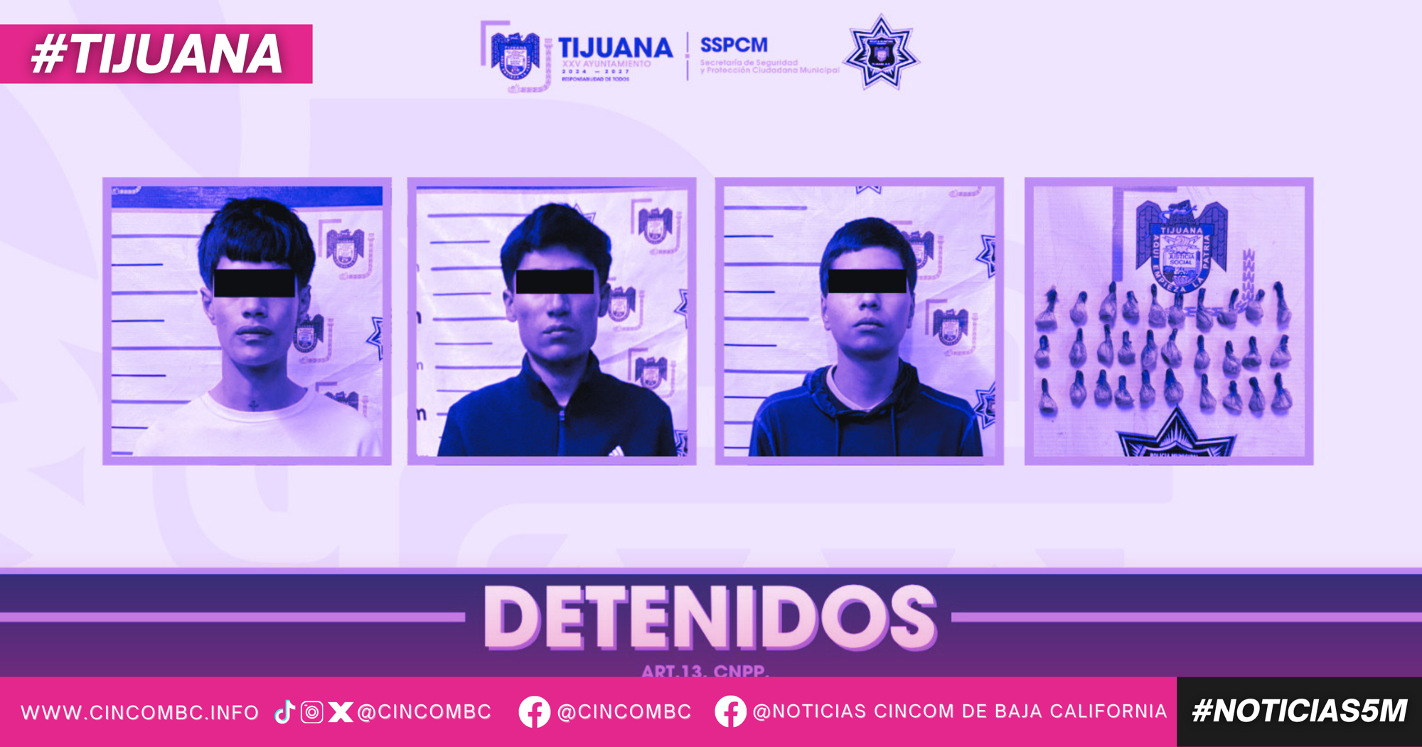 Arresta Policía de Tijuana a tres hombres con 30 envoltorios de presunta droga