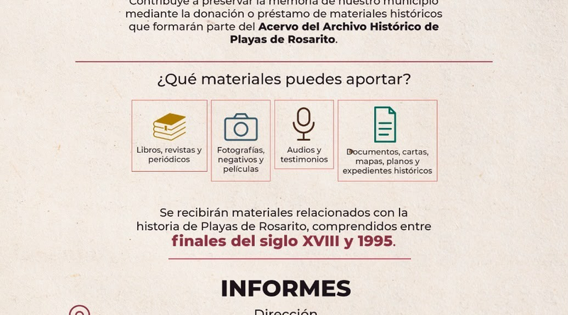 Invita Secretaría de Cultura e IMAC a preservar la memoria histórica de Playas de Rosarito Invita Secretaría de Cultura e IMAC a preservar la memoria histórica de Playas de Rosarito