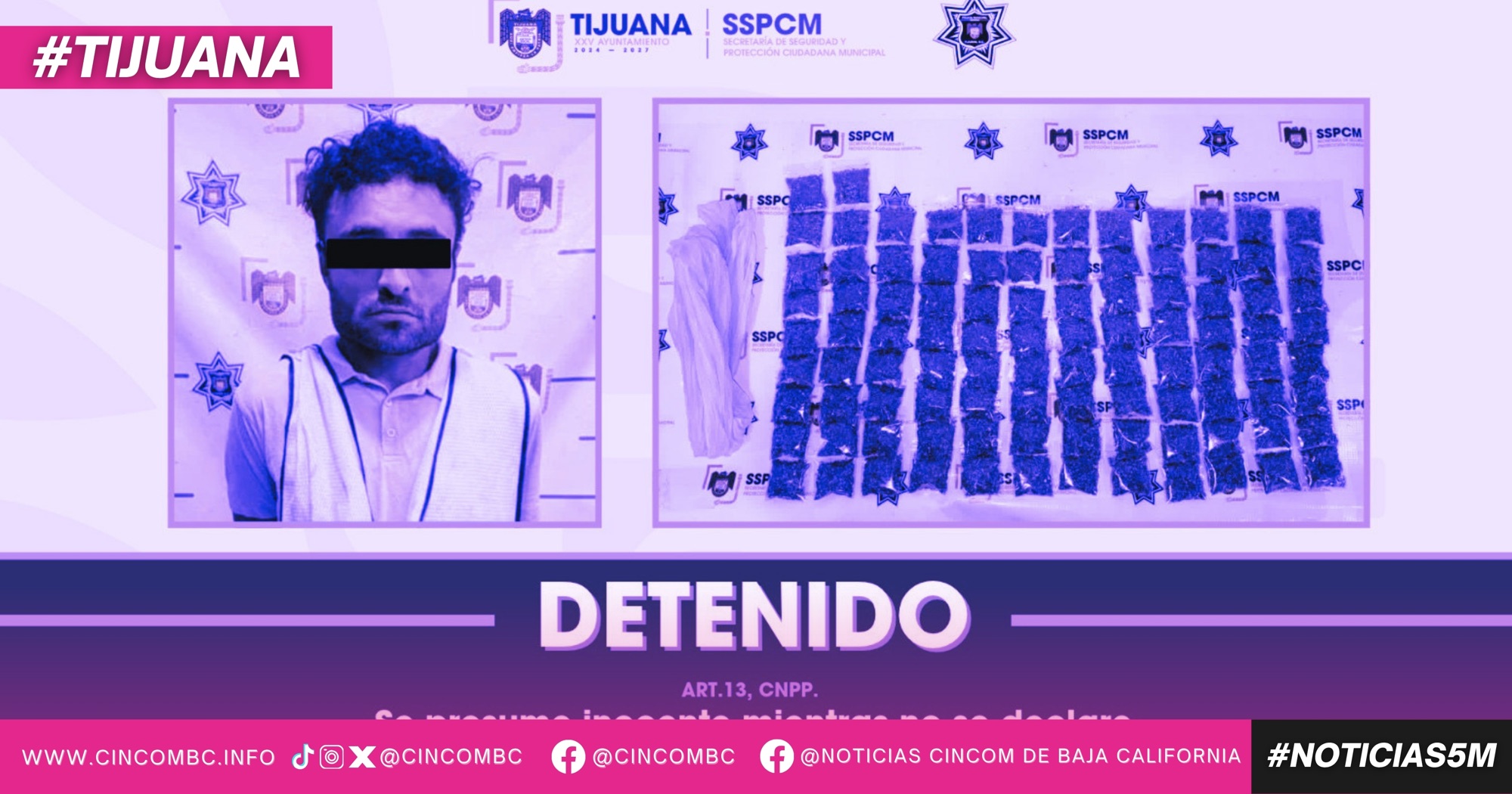 Arrestan elementos de la SSPCM a hombre por posesión de más de 90 envoltorios con presunta marihuana