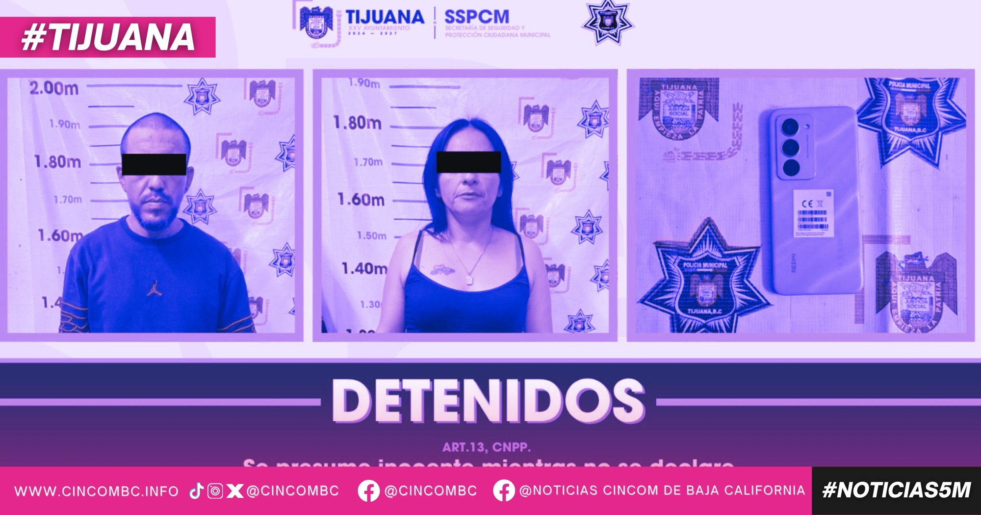 Arresta Policía Municipal a dos personas por su presunta participación en robo